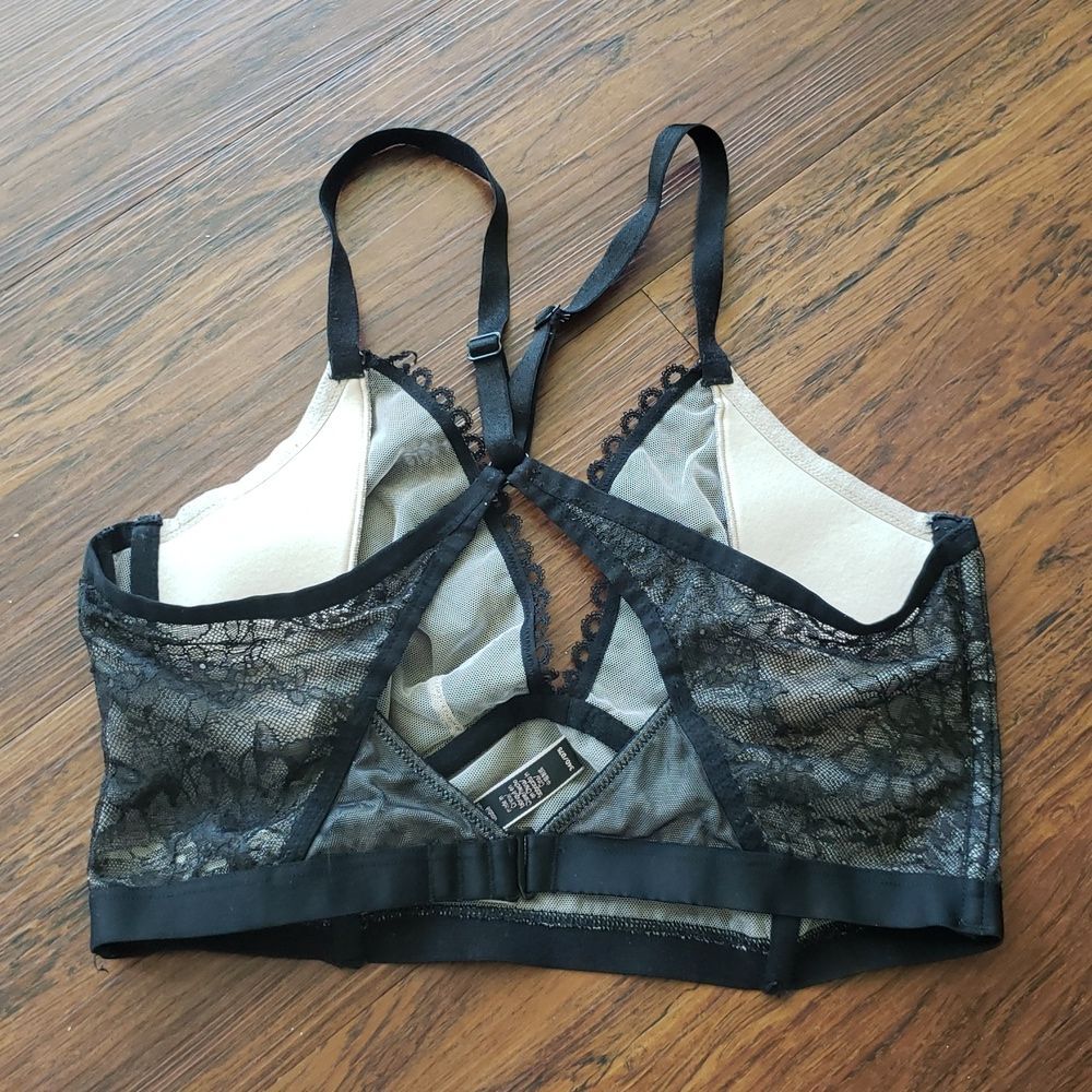 Victorias Secret Very Sexy Black Floral Lace Elegant Unlined Plunge Bra Size 34D - Picture 3 of 6